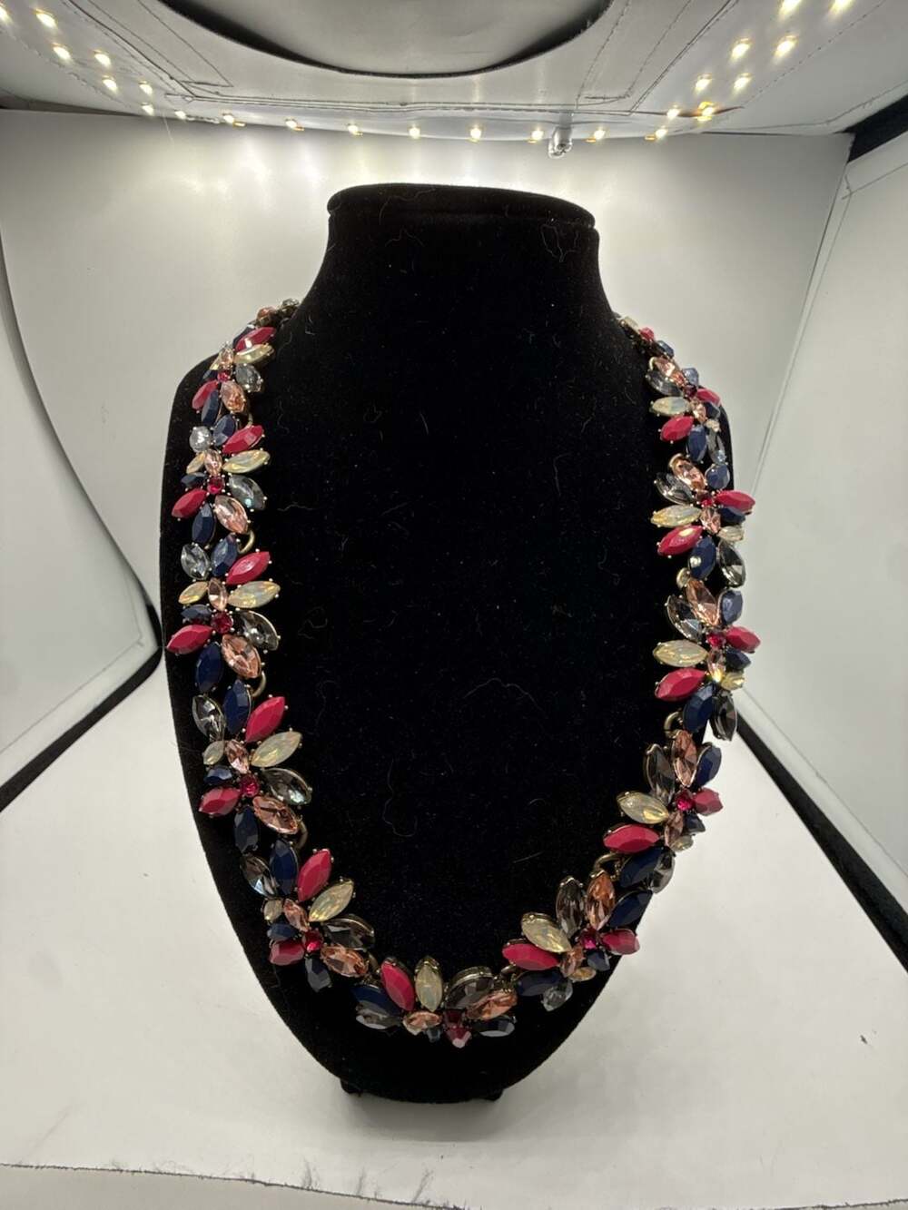 LOFT Statement Necklace with Multicolor Rhinestone Flower Petal Details